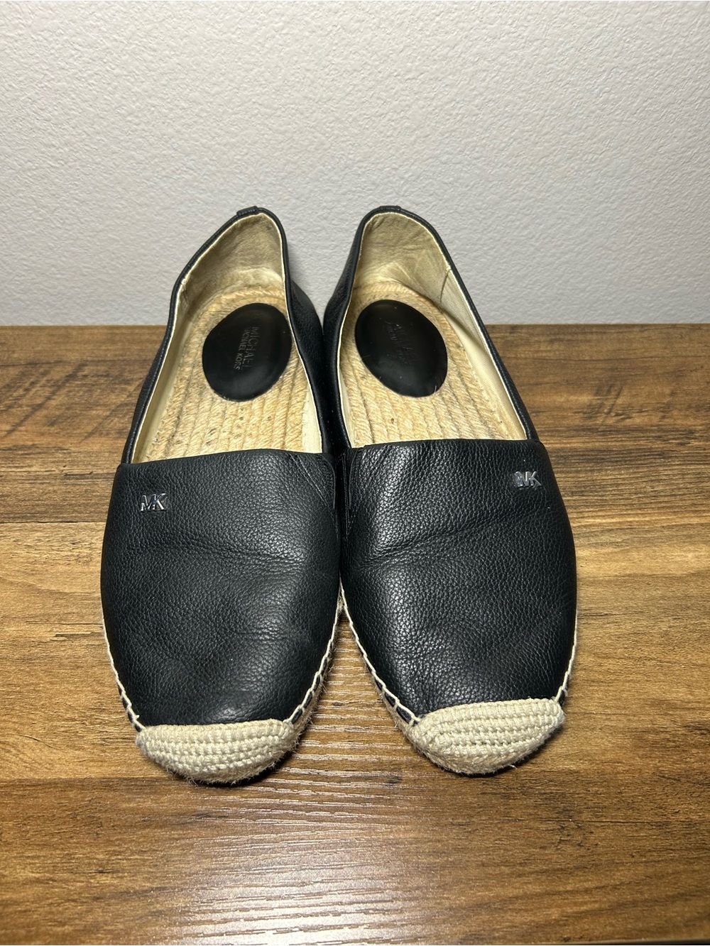 Michael Kors women’s Black Leather Espadrille Slip-Ons